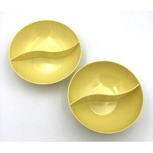 Vintage Stetson Melmac Divided Bowls Yellow S-Curve Serving Dish (2) Retro Boho